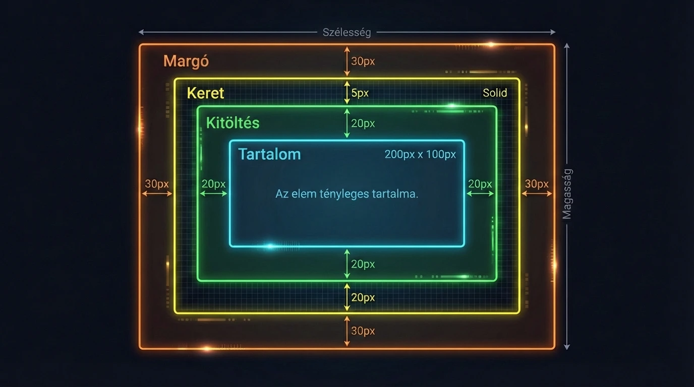 A CSS Box Model vizuális magyarázata: Margin, Border, Padding és Content