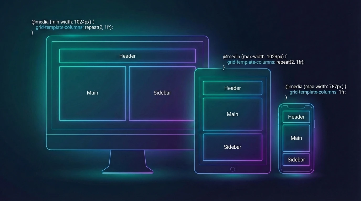 Egy weboldal megjelenése asztali monitoron, tableten és mobilon