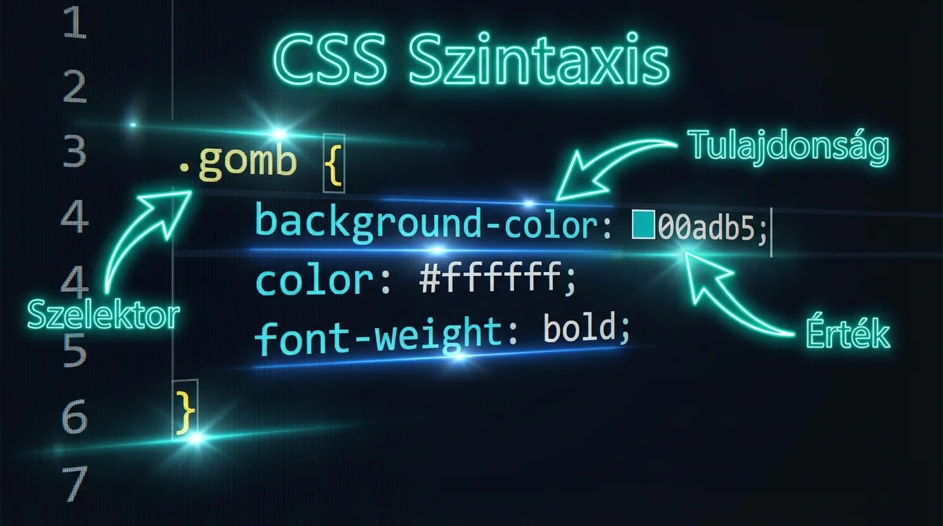 A CSS kód szintaxisa: szelektor, tulajdonság és érték magyarázata