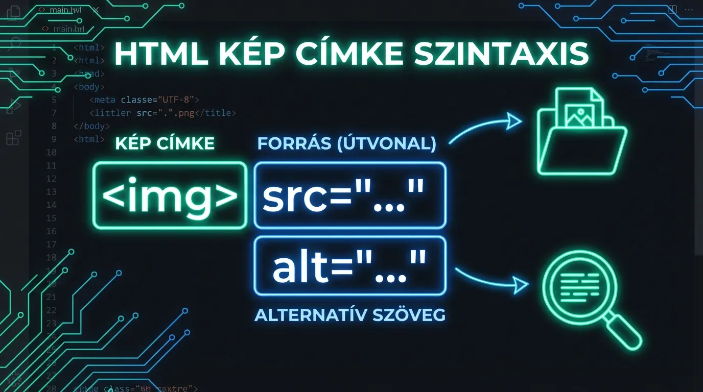 A HTML img tag szintaxisának vizuális magyarázata
