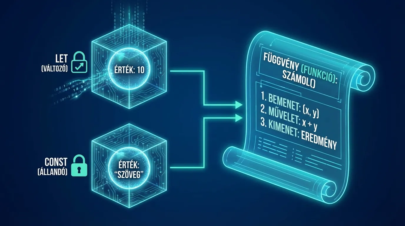 JavaScript változók (let, const) és függvények működése