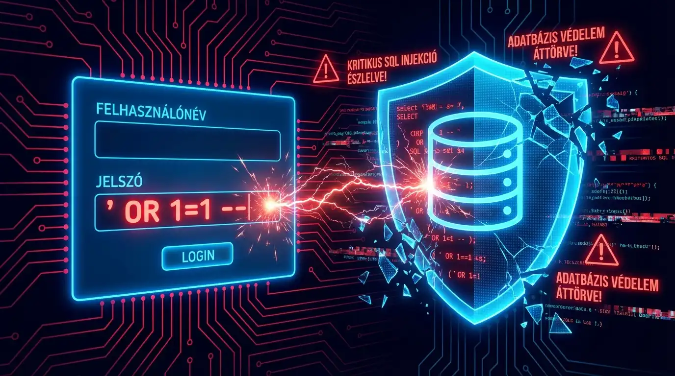 Egy hacker SQL Injection támadást hajt végre egy bejelentkezési űrlapon